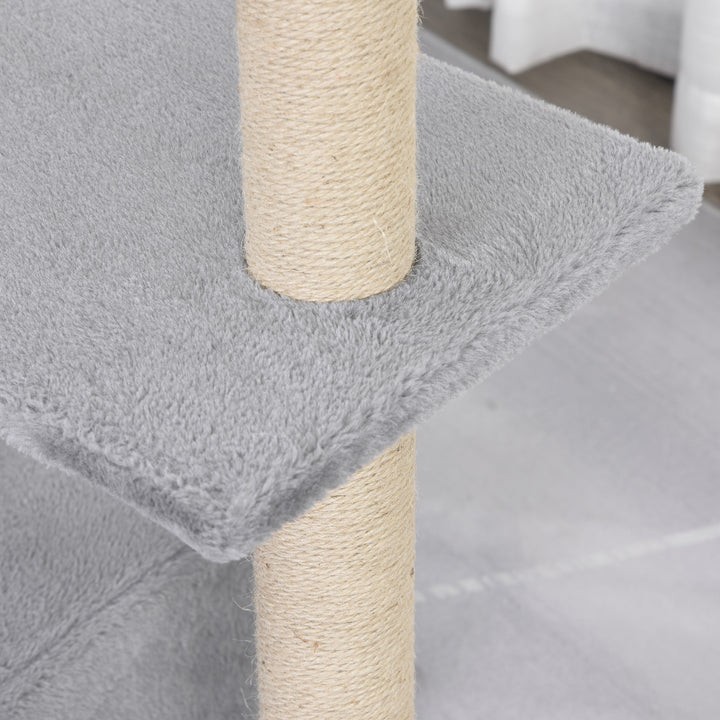 MCL 96cm Cat Tree for Indoor Cats Condo Sisal Scratching Post Cat Tower Kitten Play House Dangling Ball Activity Center Furniture Grey