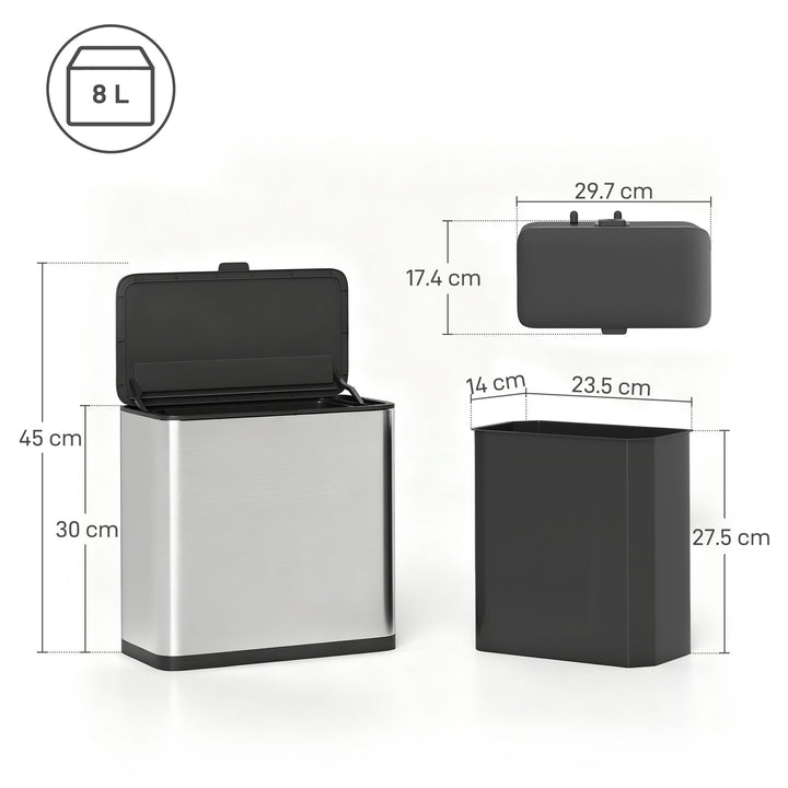 8L Hanging Kitchen Bin, Rubbish bin with Lid and Removable Inner Bucke