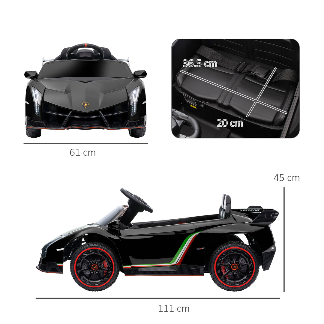 Lamborghini Veneno Licensed Electric Ride-On Car, with Remote, Music, Horn - Black