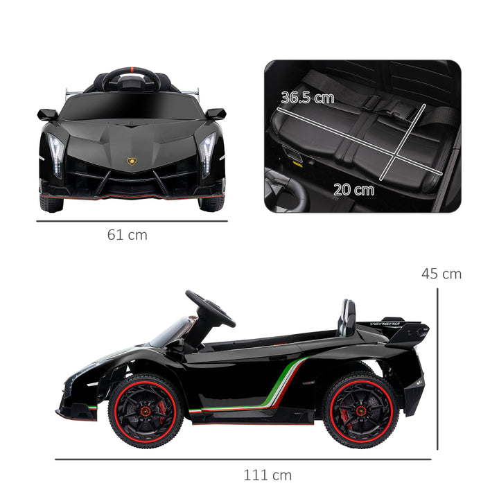 Lamborghini Veneno Licensed Electric Ride-On Car, with Remote, Music, Horn - Black