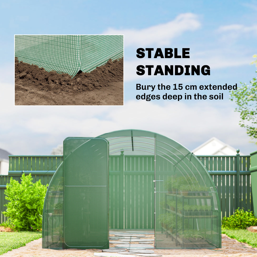 3 x 4 m Walk-in Polytunnel Greenhouse with Hinged Door and 8 Roll Up M