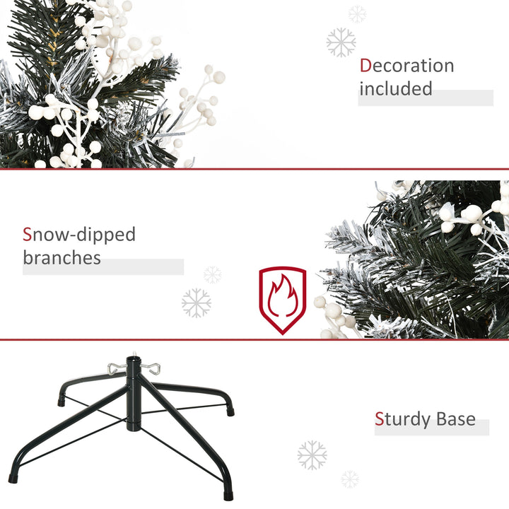 4FT Artificial Snow-Dipped Christmas Tree Xmas | Home Home Indoor Decoration | Removable Stand w/ White Berries Star Topper Branch Green