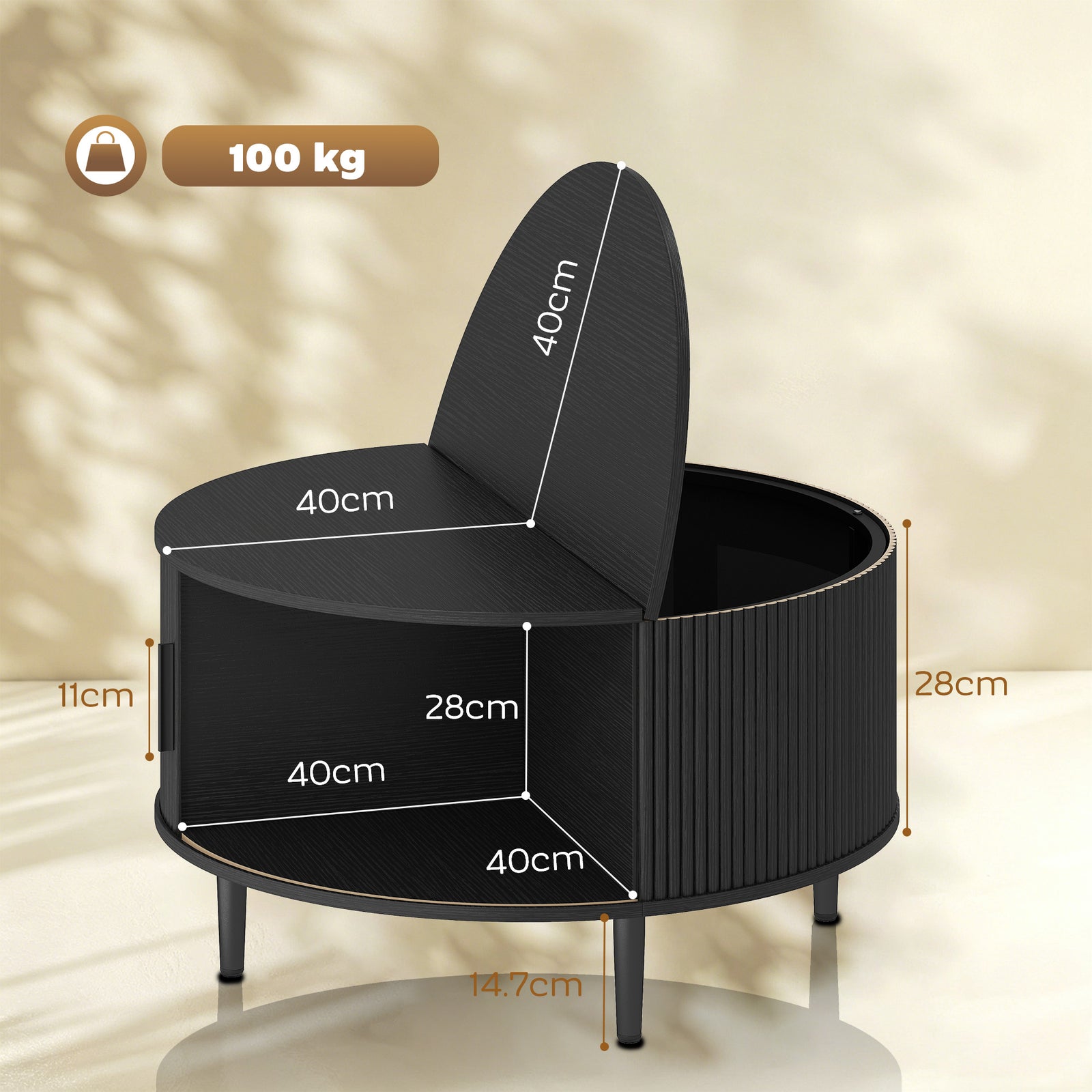 Coffee Table with Lift Top and Hidden Storage, Round Centre Table with