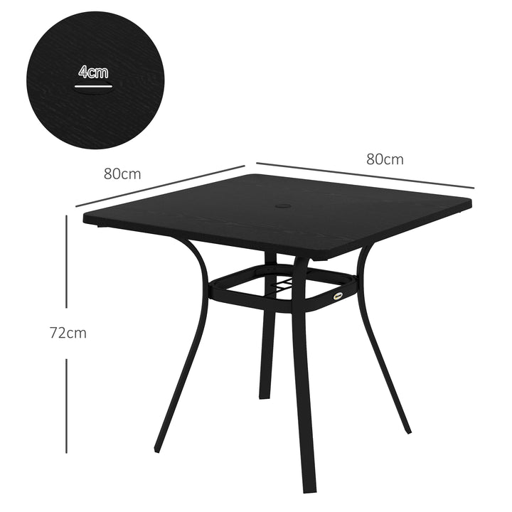Outsunny Four-Seater Steel Garden Table, with 40mm Parasol Hole - Black