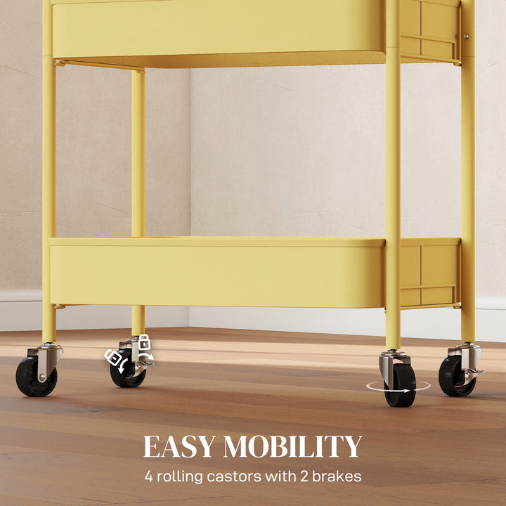 Three-Tier Steel Storage Trolley - Yellow