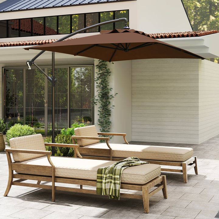 3m Square Canopy Cantilever Parasol, with Cross Base - Brown