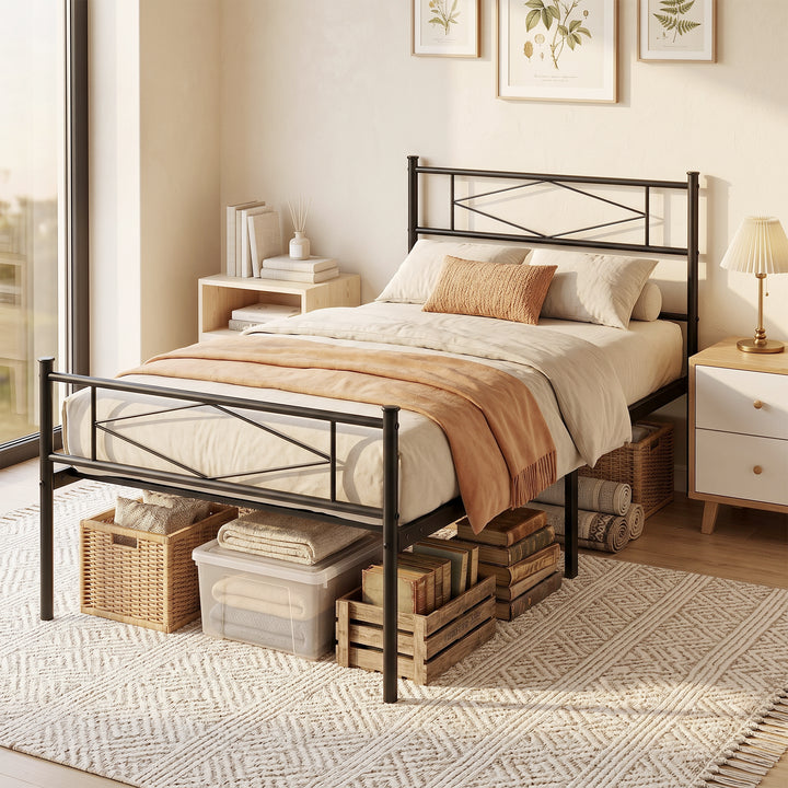 3ft Single Bed Frame with Headboard and Footboard, Metal Platform Bed 