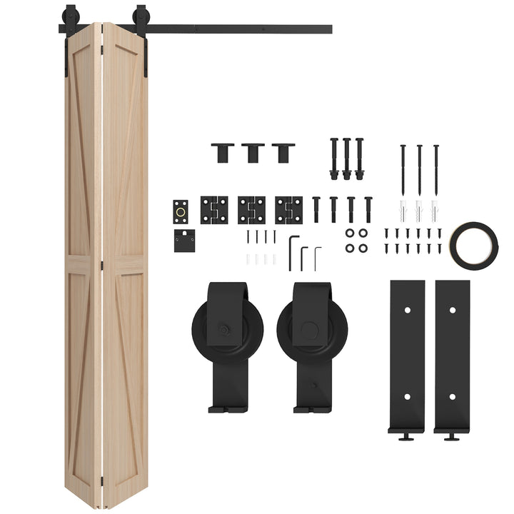 HOMCOM 4FT/122CM Bi-Folding Sliding Barn Door Hardware Track Kit, Heavy Duty Sliding Door Kit for 2 Doors with J Shape Hanger | Aosom UK