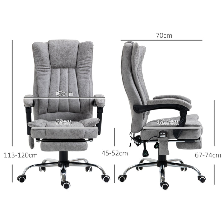 Office Chair with Massage and Heat, Microfibre Reclining Computer Desk Chair with Footrest and Adjustable Height, Swivel Wheels for Home Office, Grey