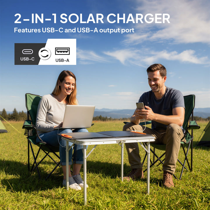 100W Portable Solar Panel, Foldable Solar Charger with USB-A & USB-C Fast Charging Output, IP67 Waterproof for Mobile Phone Power Bank Flashlight Fans Camping Backpacking Hiking