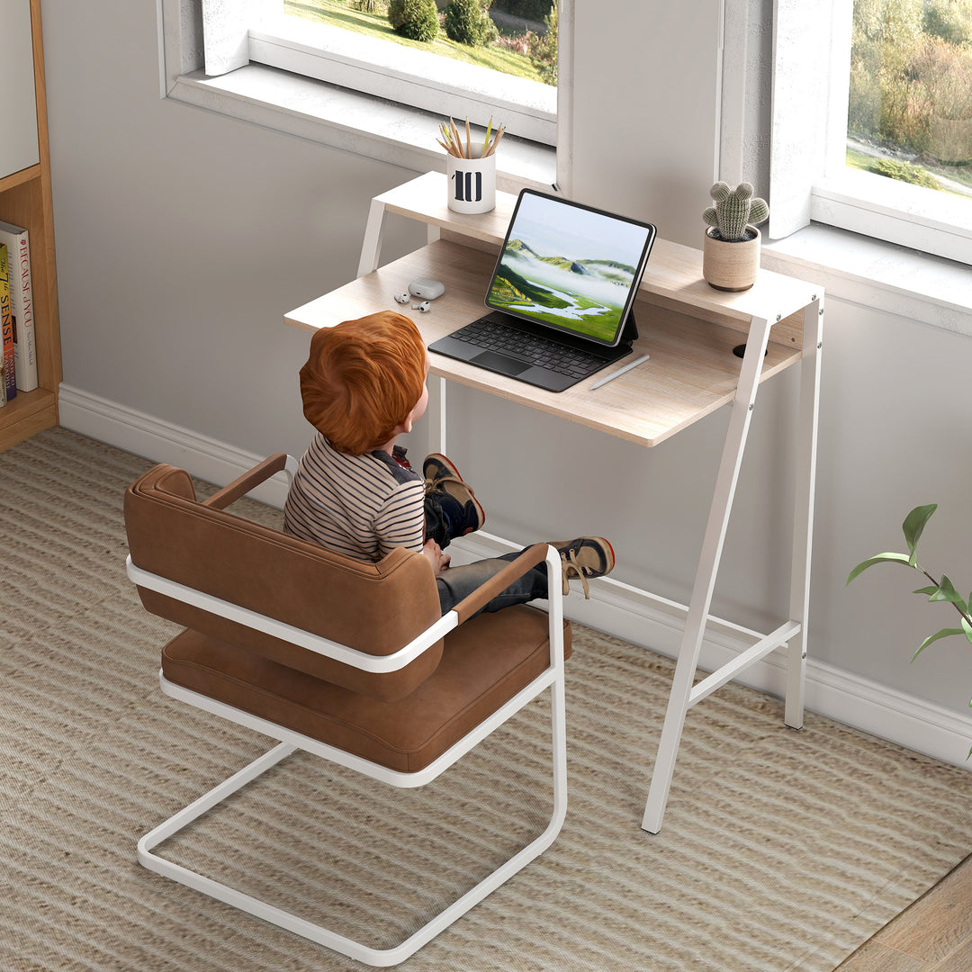 Writing Desk Computer Table Home Office PC Laptop Workstation Storage Shelf 84L x 45W cm White and Oak