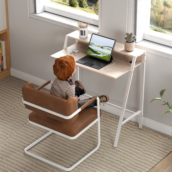 Writing Desk Computer Table Home Office PC Laptop Workstation Storage Shelf 84L x 45W cm White and Oak