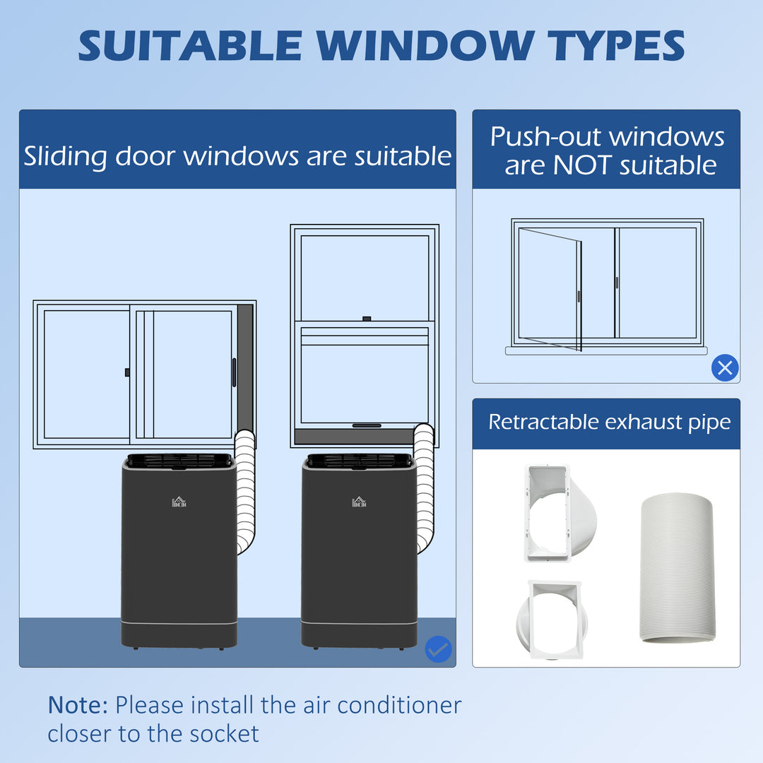 14000 BTU Mobile Air Conditioner, 35m², Smart Home WiFi, with Dehumidifier, Fan, 24H Timer, Window Kit, Black