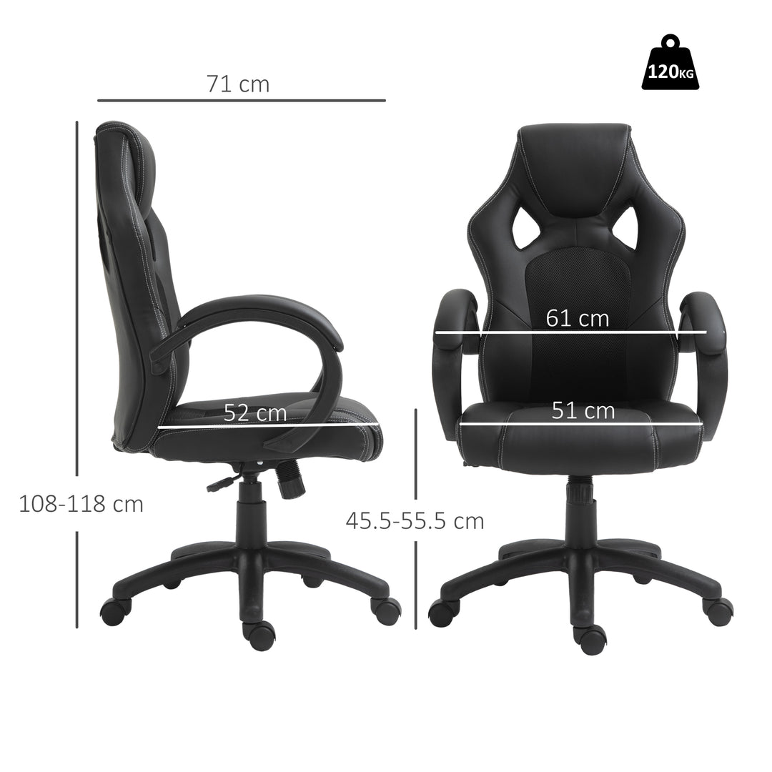 Office Chair Faux Leather Swivel Computer Desk Chair for Home Office with Wheels Armrests Black