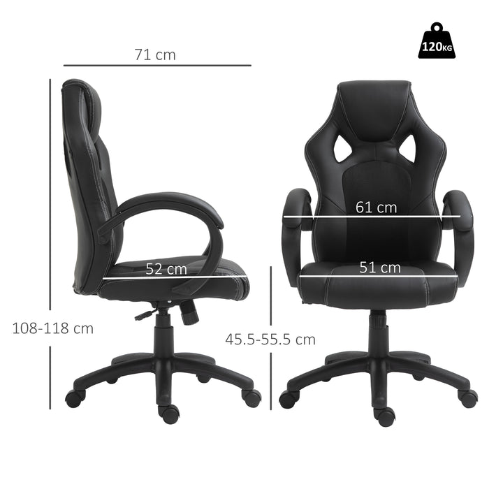 Office Chair Faux Leather Swivel Computer Desk Chair for Home Office with Wheels Armrests Black