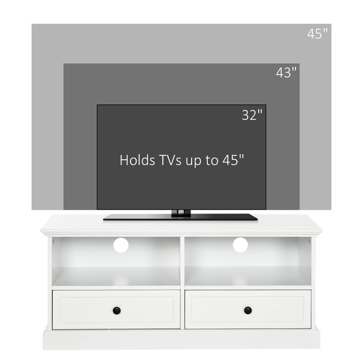 MCL Modern TV Unit Cabinet for TVs up to 45 Inches, TV Stand with Drawers, Open Shelves, Cable Holes for Living Room, White