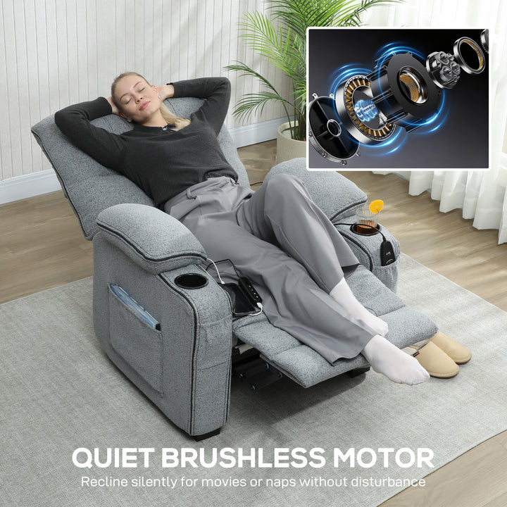 Electric Massage Recliner Armchair with Vibration, Heat, Whisper-Quiet Motor, Memory Function, Velvet Power Reclining Chair with Spring Pack, USB Port, Footrest, Side Pocket, Cup Holders