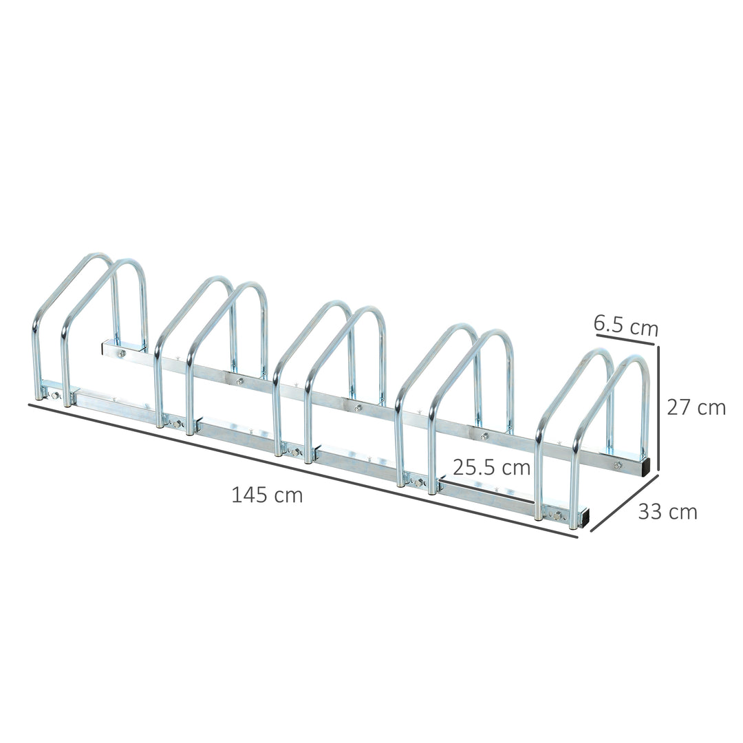 Bike Stand Parking Rack Floor or Wall Mount Bicycle Cycle Storage Locking Stand (5 Racks, Silver)