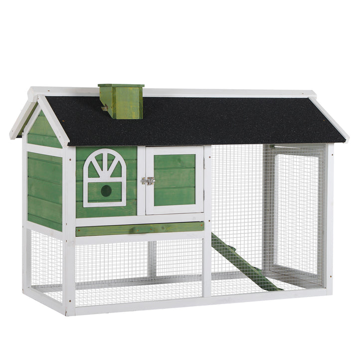 MCL Wooden Rabbit Hutch and Run with Sliding Tray, Ramp, Water-resistant Roof, for 2-4 Rabbits, Green