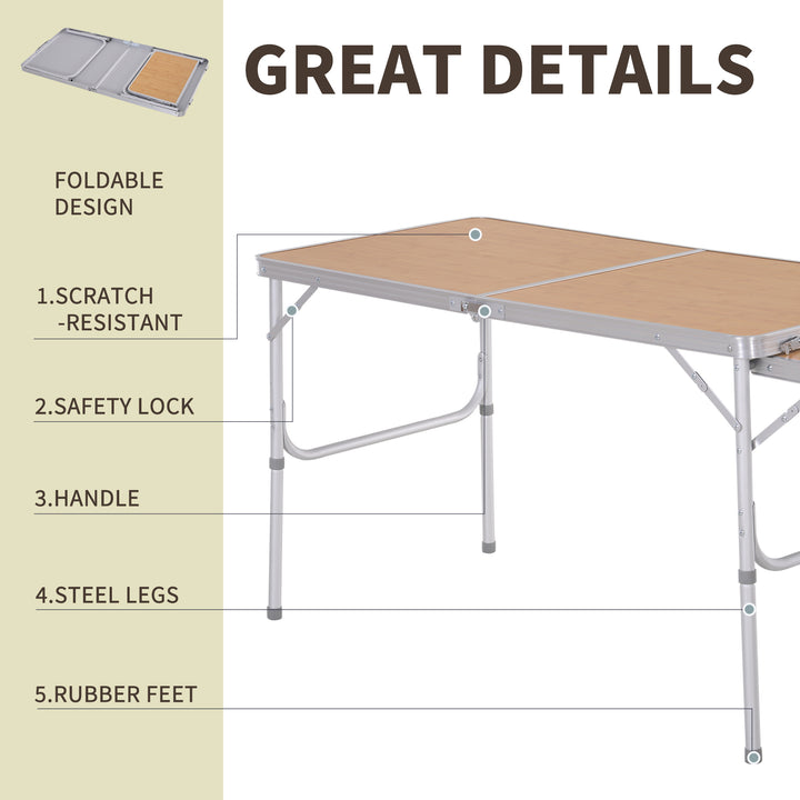 Outsunny Portable Table, 4ft Folding, Aluminium with MDF Top, Lightweight, Silver