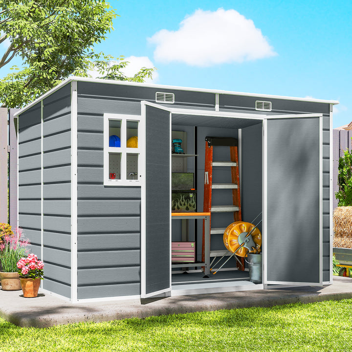 10 x 6 ft Resin Garden Shed, Outdoor Storage Shed with Floor, Windows,