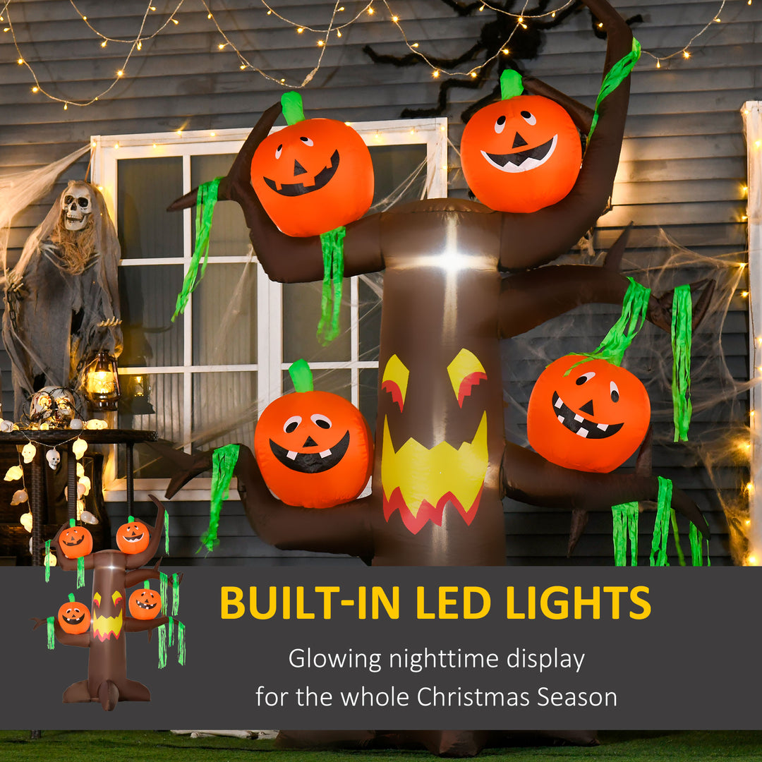2.4m Halloween Inflatable Ghost Tree with 4 Pumpkins 2 Build-in LEDs, Blow Up Inflatables for Halloween Party Yard Lawn Outdoor Indoor Decoration