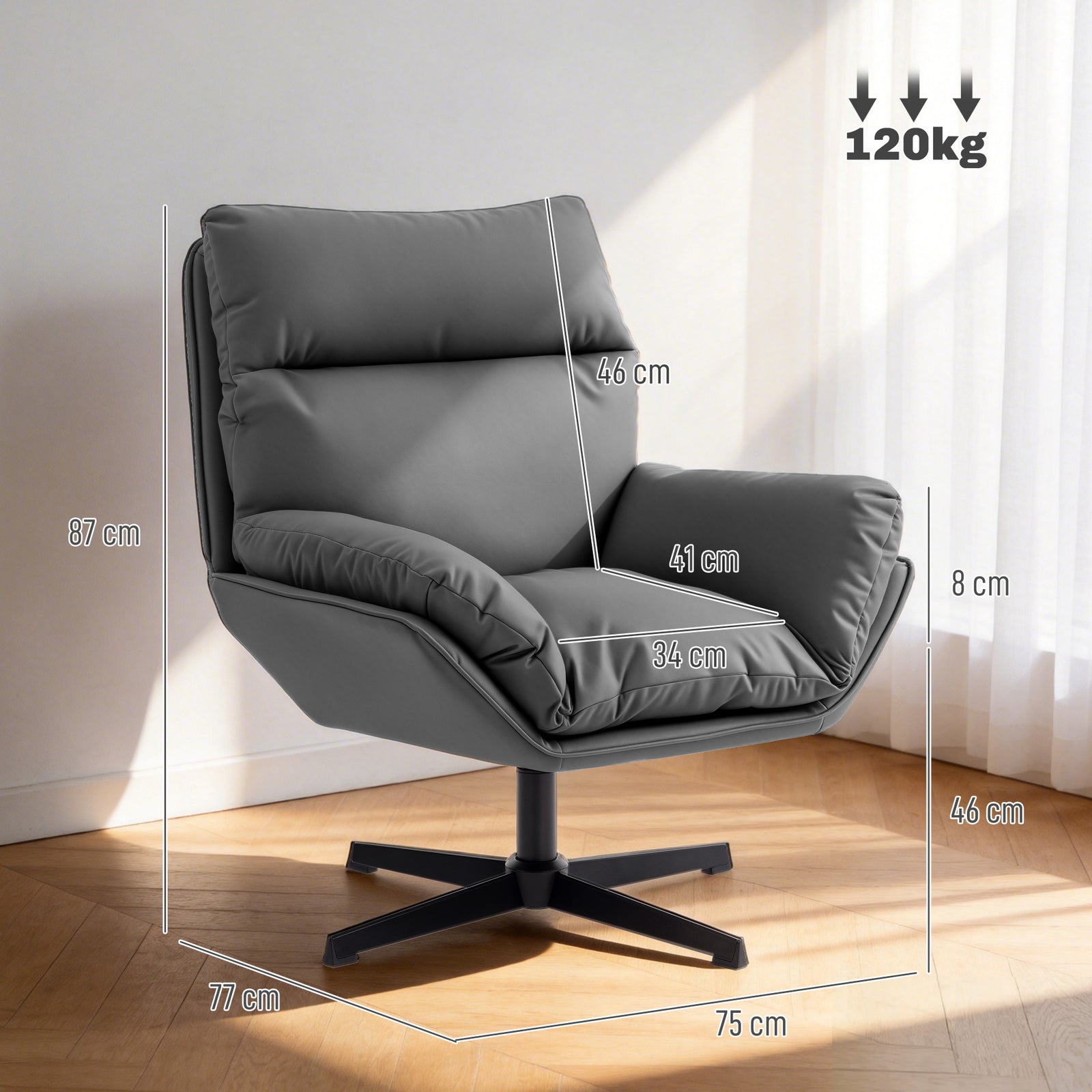 Accent Chair with 360 Swivel Armchair for Living Room with Padded Cush