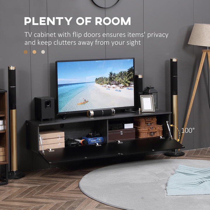 160cm High Gloss Floating TV Unit Stand for TVs up to 70", Wall Mounted TV Cabinet with Storage Cupboards, Grey and Black