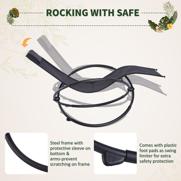 MCL Outdoor Orbital Lounger Zero Gravity Patio Chaise Foldable Rocking Chair w/ Pillow Black