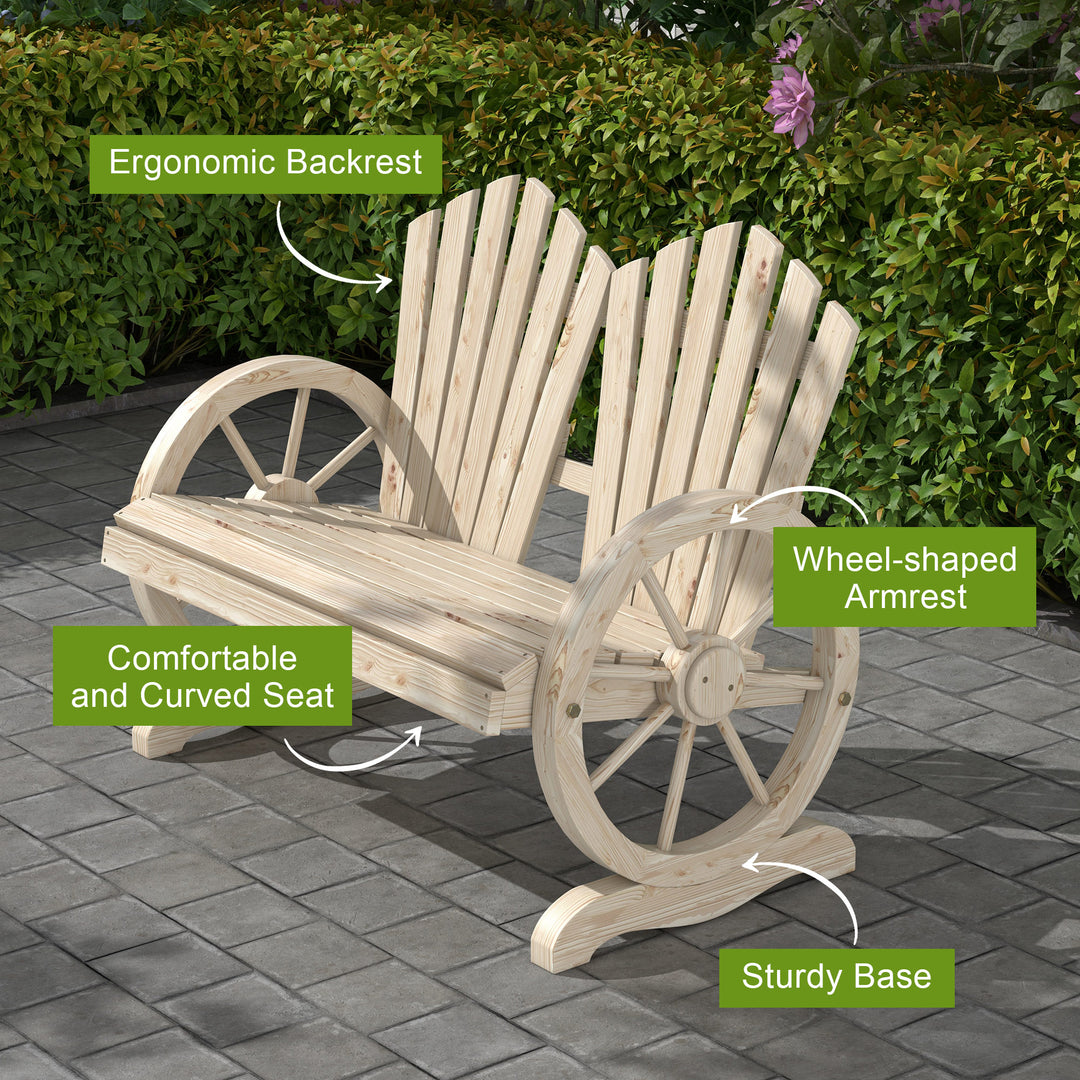Fir Wood Love Seats with Wheel-Shaped Armrests, Large Load-Bearing Cha