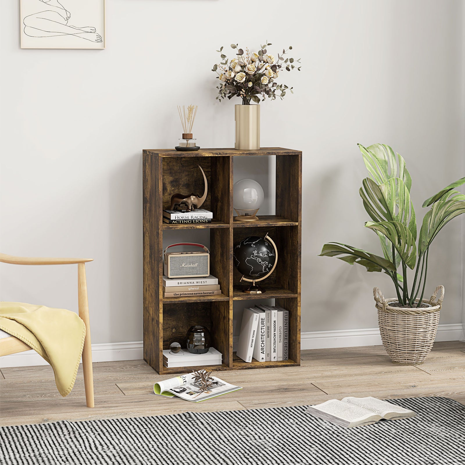 6-Cube Bookshelf - Rustic Brown