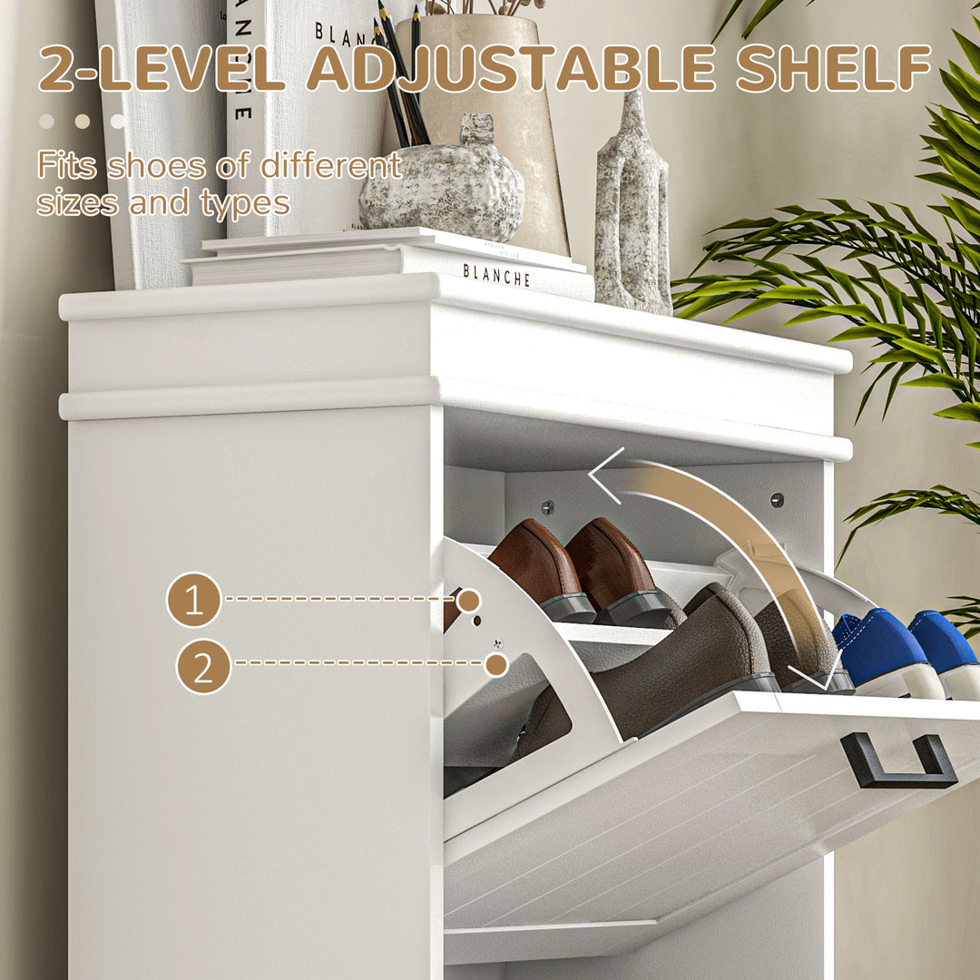 Two-Drawer Minimalistic Shoe Storage Cabinet, for 10 Shoes, White