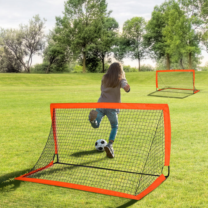 HOMCOM Outdoor Folding Football Goal, Tetoron Mesh, Orange, Ideal for Garden and Park Play | Aosom UK