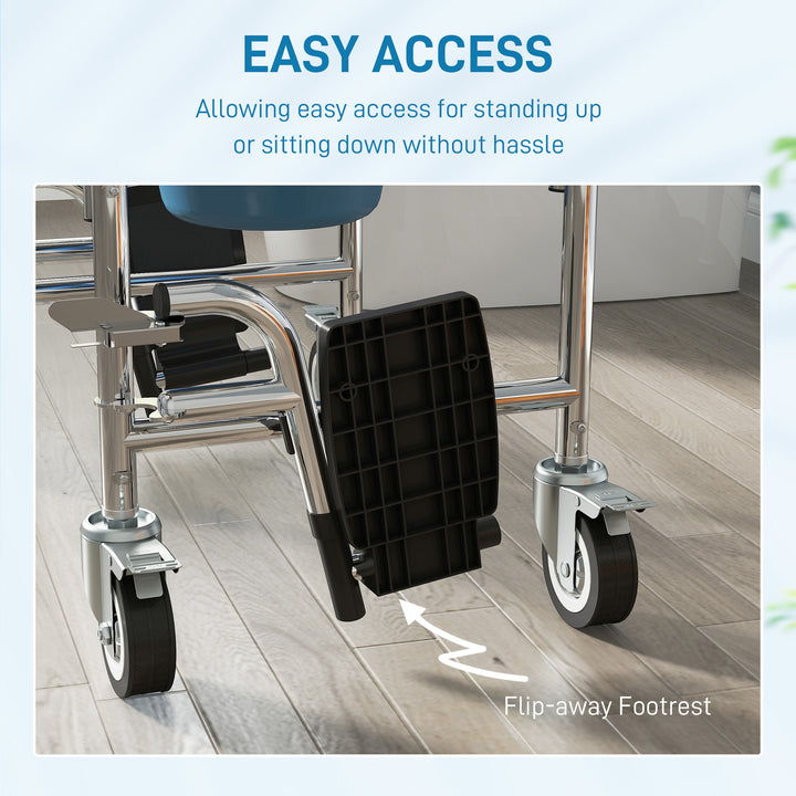 Rolling Shower Wheelchair for Seniors, Bedside Commode Chair with Locking Wheels, Seat, Backrest, Arms