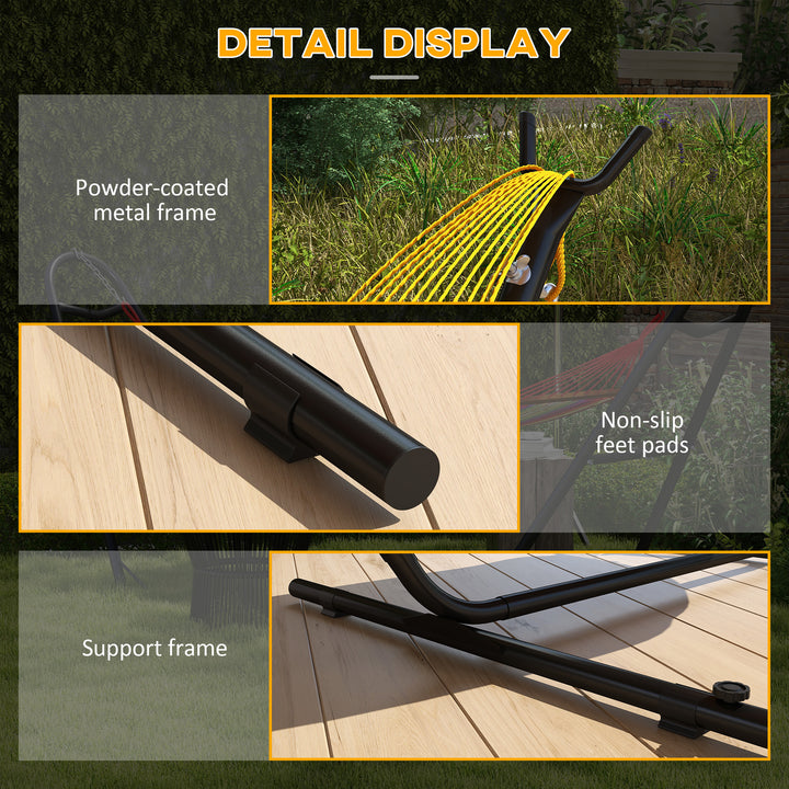 9.4ft Hammock Stand with Side Tray Stand, Steel Frame Hammock Net Stand, for String-style, Brazilian-style, Flat-style, Rope-style Hammocks, Black