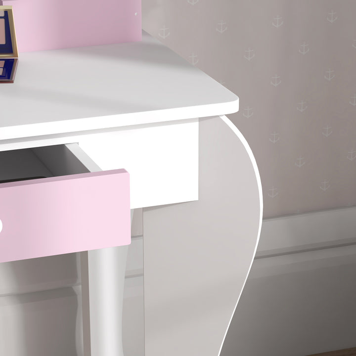 ZONEKIZ Kids Dressing Table, Unicorn Design with Mirror & Stool, Creative Play, White | Aosom UK