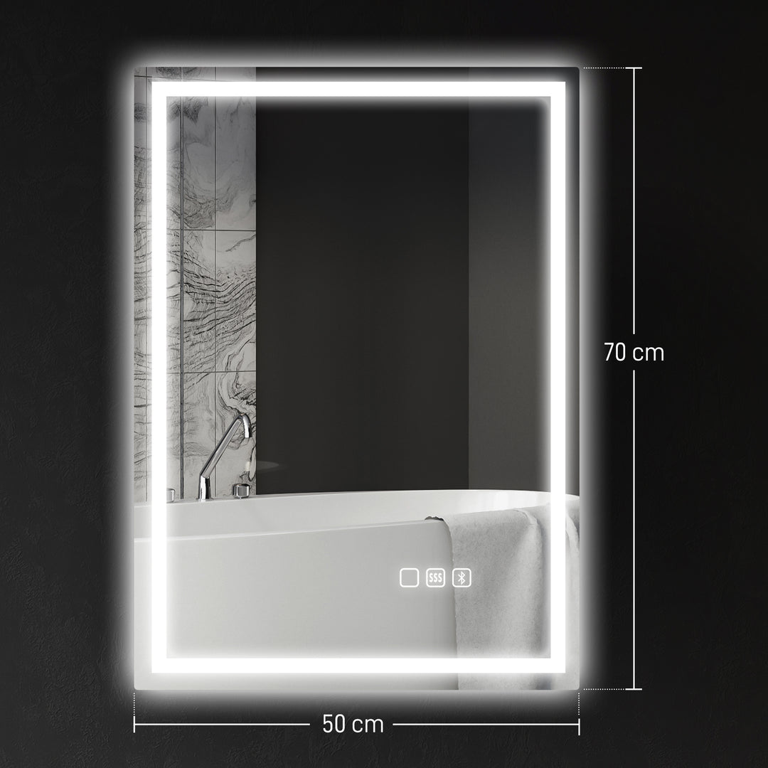 50 x 70 cm Anti-Fog LED Bathroom Mirror, with Bluetooth - Silver Tone