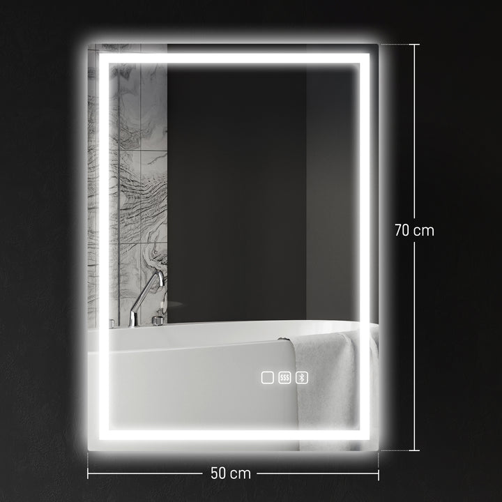 50 x 70 cm Anti-Fog LED Bathroom Mirror, with Bluetooth - Silver Tone