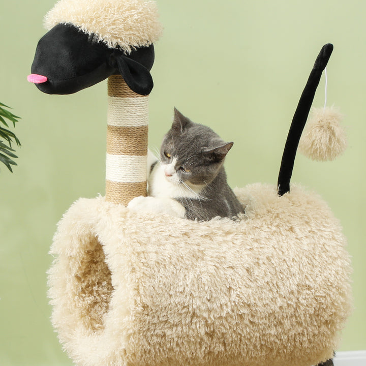 Cat Tree Sheep Design, 98 cm Multi-Level Cat Tower with Scratching Pos