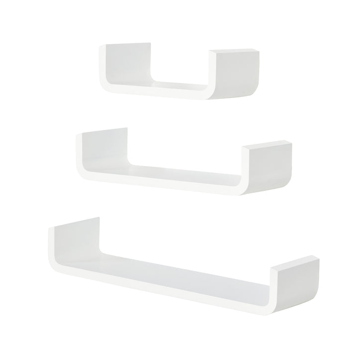 HOMCOM Floating U Shaped Wall Shelves, 3 Piece Decorative Display Shelf Set, Modern Home Decor, White | Aosom UK