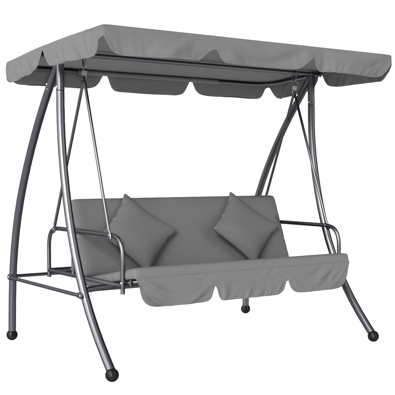 Outdoor 2-in-1 Swing Chair Lounger 3 Seater Garden Swing Seat Bed Convertible Tilt Canopy W/ Cushion, Light Grey