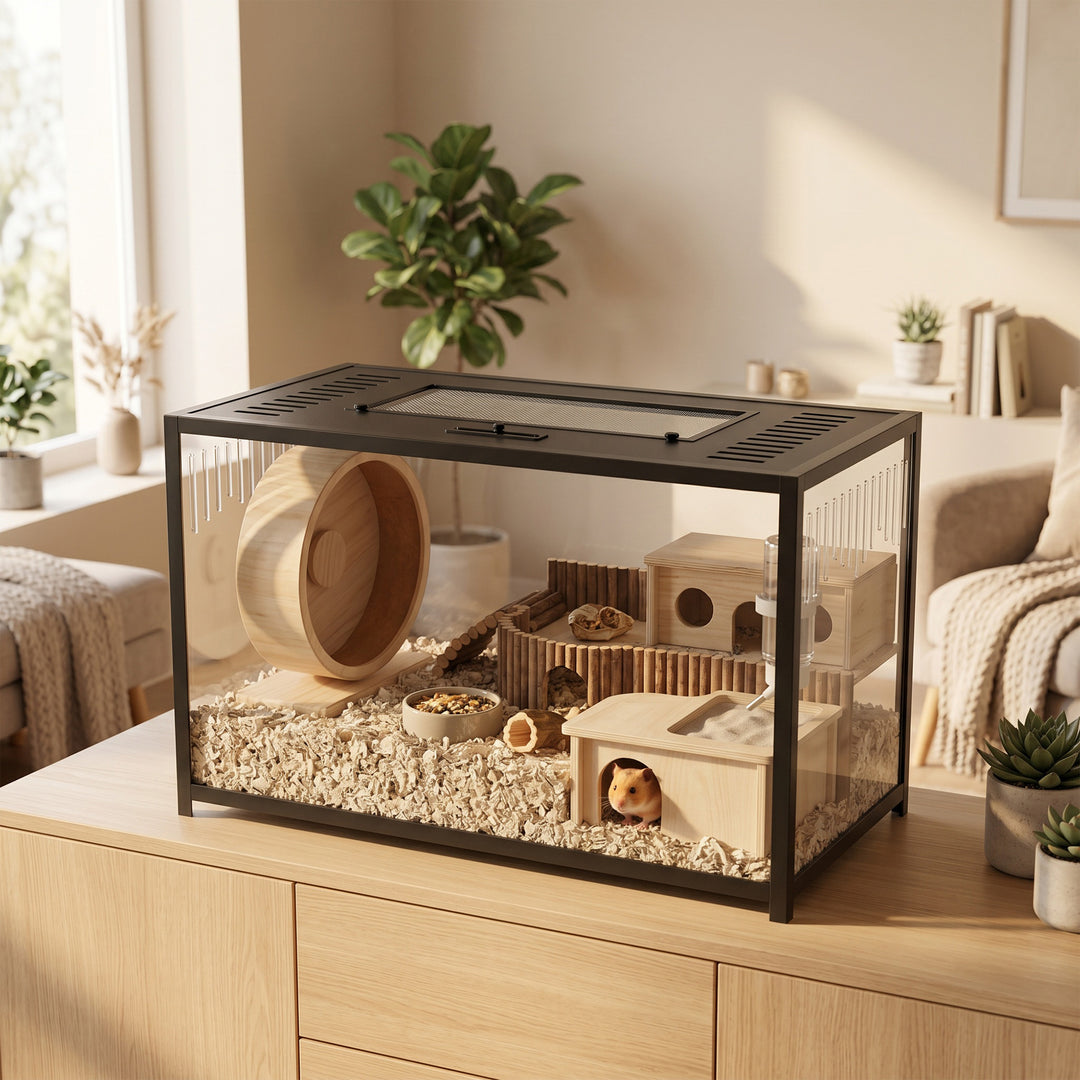 Hamster Cage, Chewproof Metal Rat Cage with Deep Base, Openable Top fo