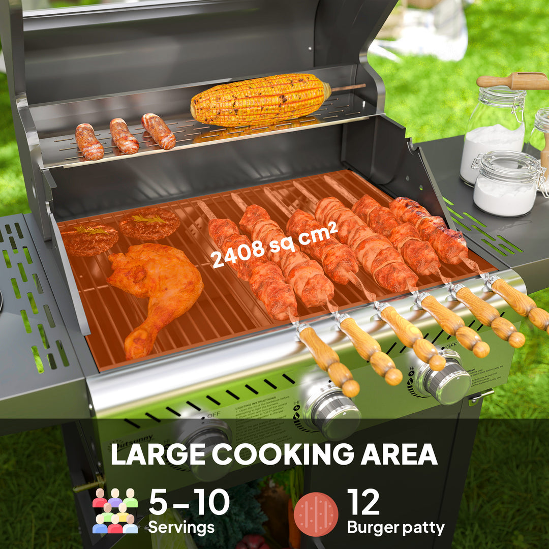 7.5kW Three-Burner Gas BBQ Grill, with See-Through Lid - Black