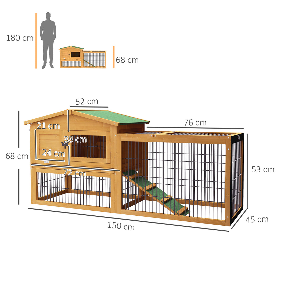 PawHut Wooden Rabbit Hutch with Outdoor Run Yellow | Aosom UK