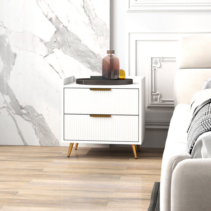 Elegant Two-Drawer Bedside Table Set of 2 - White