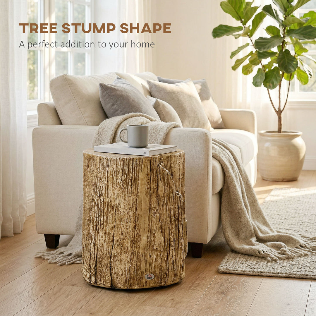 Tree Stump End Table, Round Concrete Side Table for Indoor and Outdoor