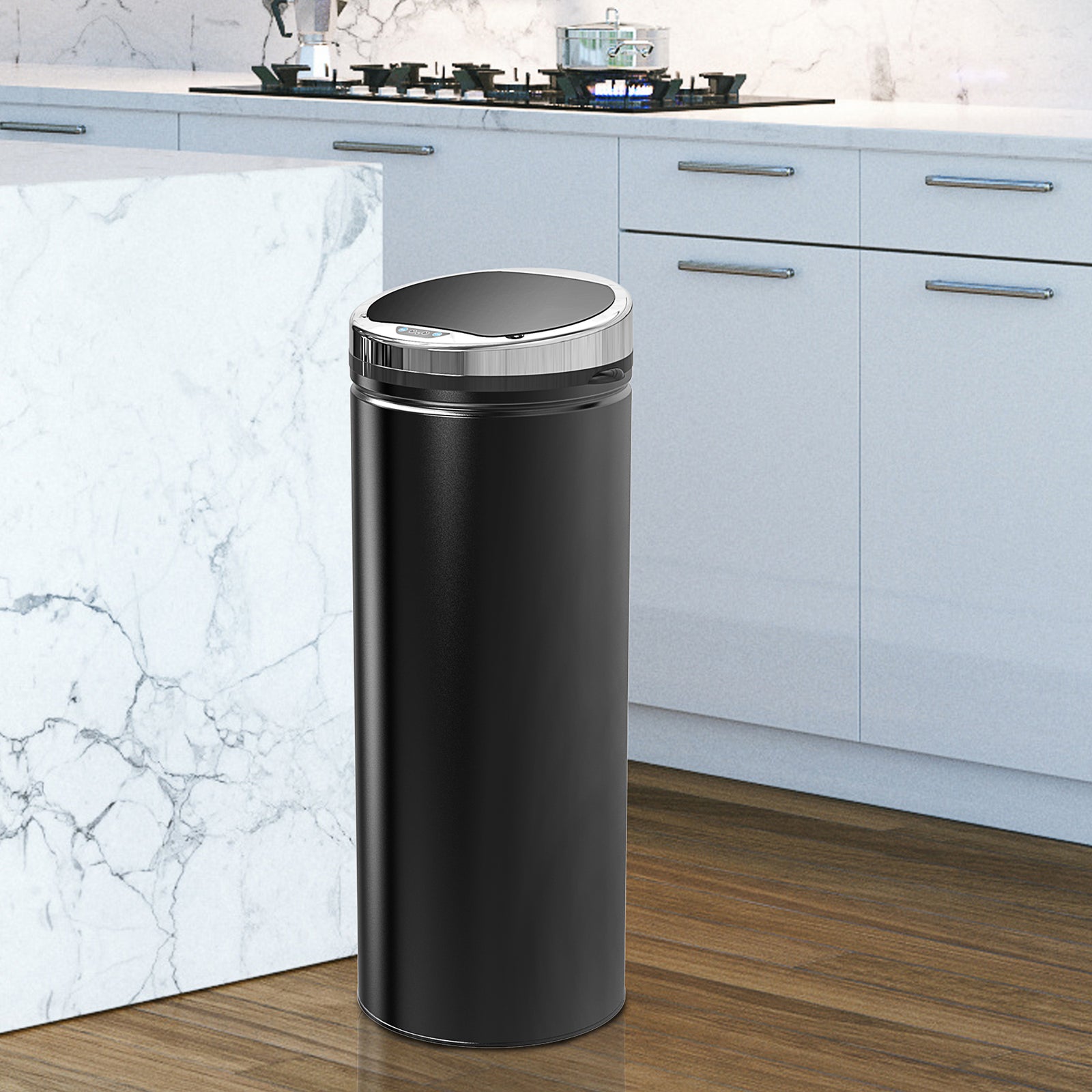 50L Sensor Bin with Quiet Soft-Close Lid, Automatic Touchless Motion Sensor Rubbish Bin with Fingerprint Resistant, Stainless Steel for Hygienic Kitchen, Home Office Use, Black