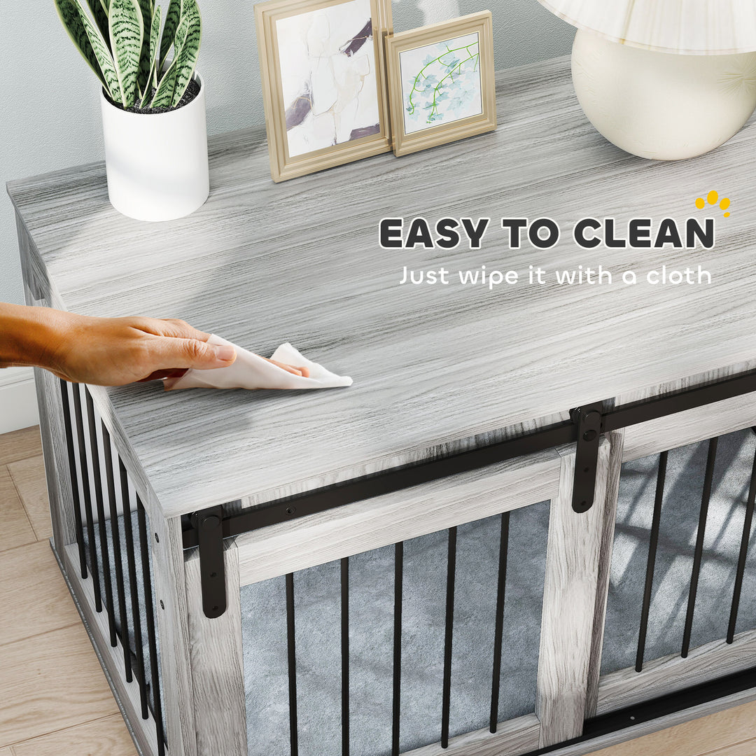 98cm Dog Crate Furniture with Removable Cushion for Large Dogs - Grey