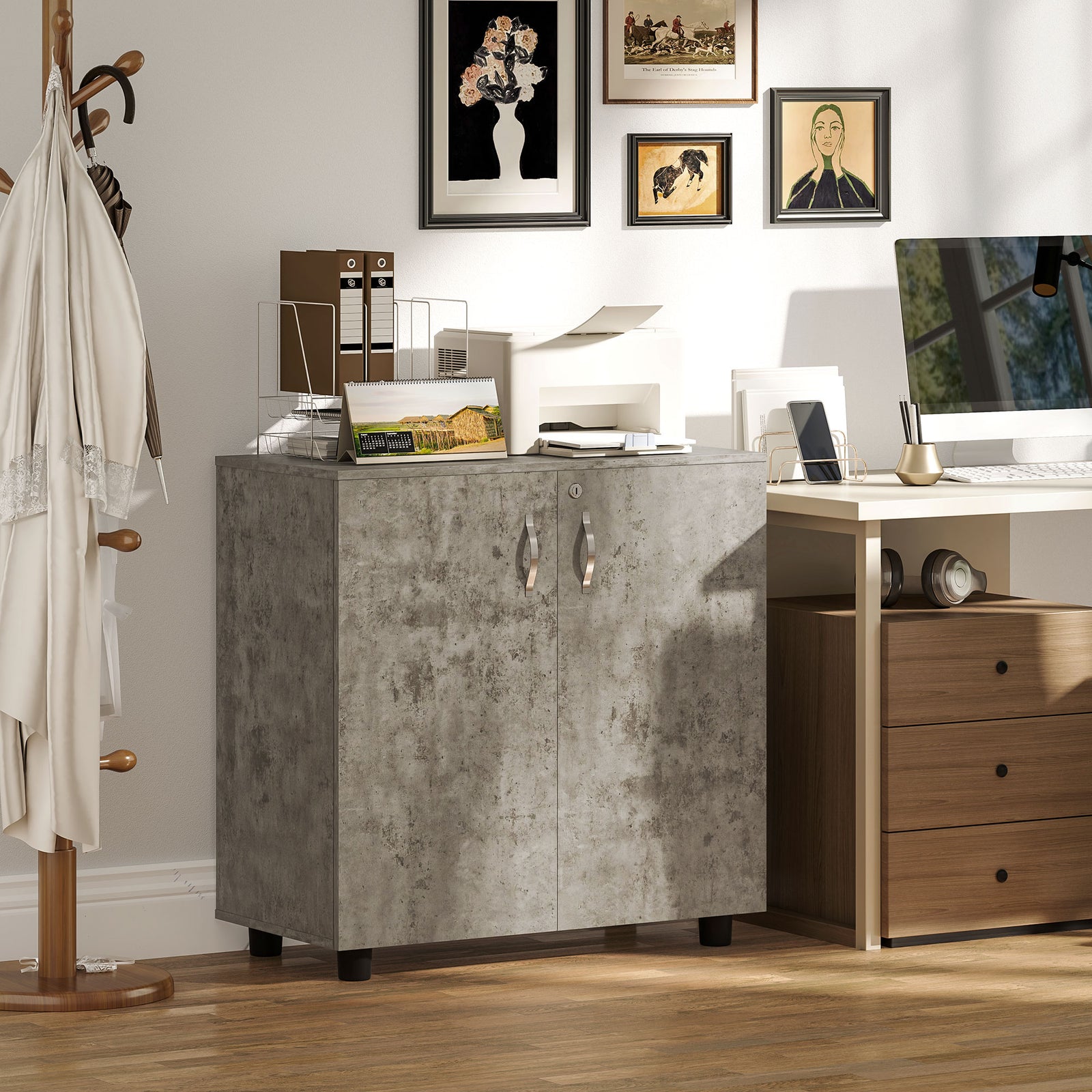 Two-Tier Locking Office Storage Cabinet - Grey