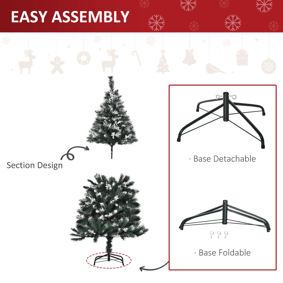 HOMCOM 5FT Artificial Snow Dipped Christmas Tree Xmas Pencil Tree Holiday Home Decoration with Foldable Feet White Berries Dark Green | Aosom UK